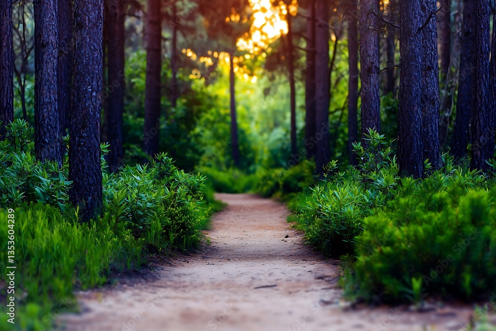 Fototapeta premium Sunset Forest Path for Nature Trail.