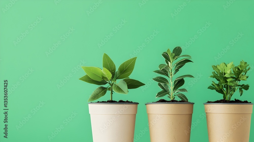Fototapeta premium Potted Indoor Plants on Green Background for Home Decoration Ideas
