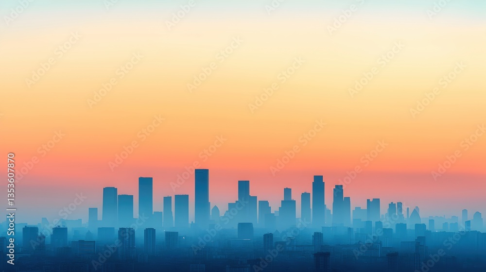 Fototapeta premium City Skyline at Sunset with Gradient Sky and Silhouetted Buildings