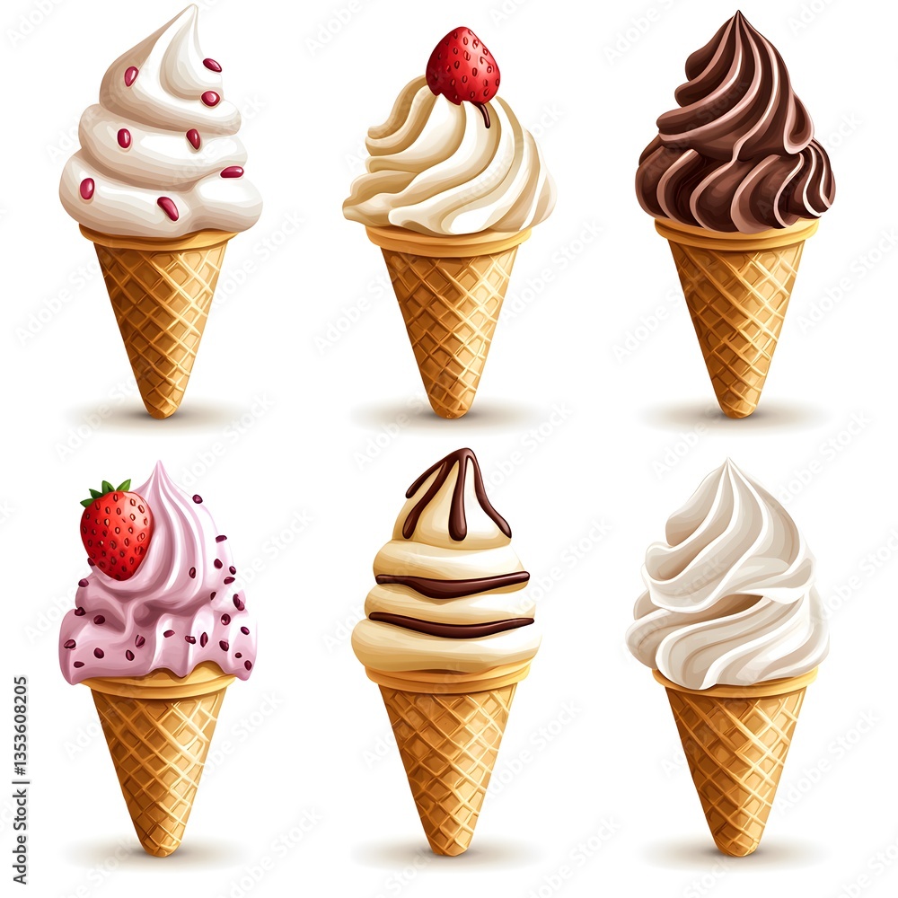 Delicious ice cream scoops in various flavors and styles Delicious ice cream scoops in various flavors and styles