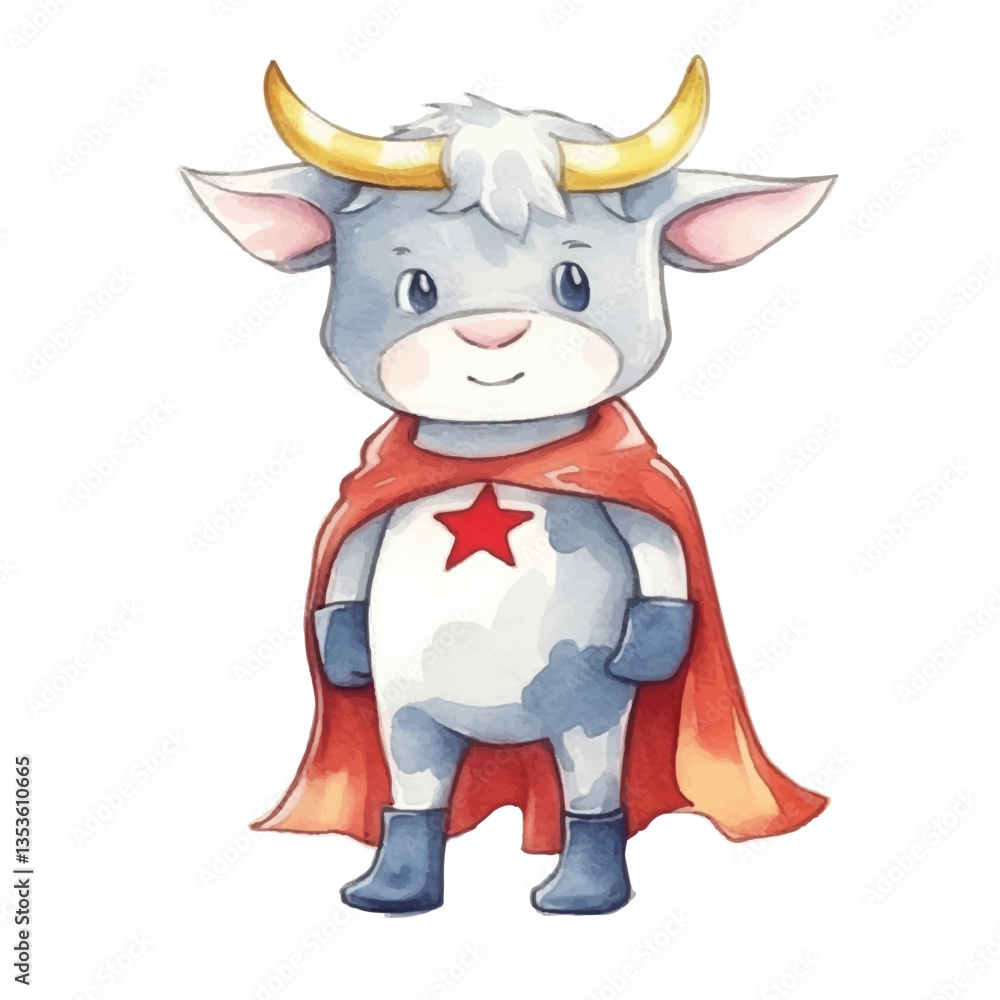 Fototapeta premium watercolors Cute cow super hero illustration