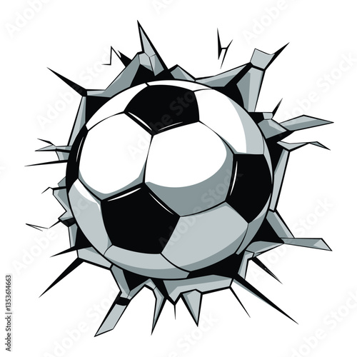 Soccer ball breaking through a wall