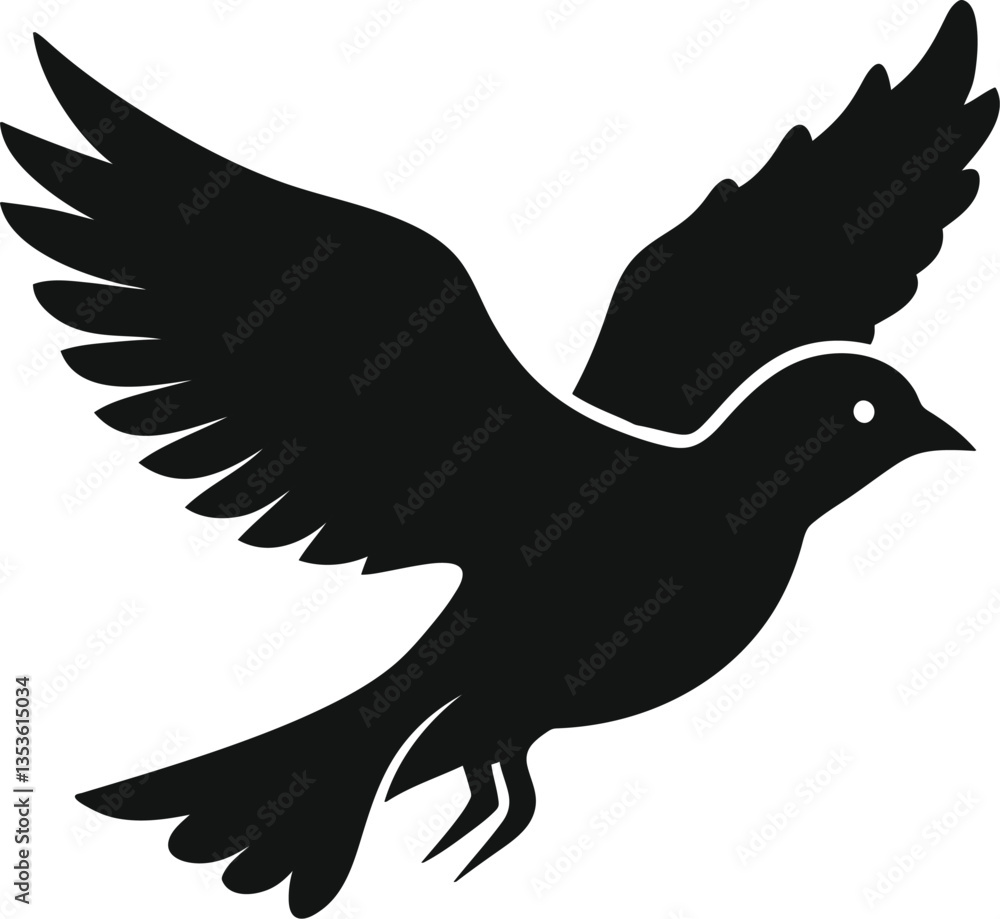 Fototapeta premium Flying Bird Silhouette | Black Sparrow, Freedom Symbol, Vector Illustration