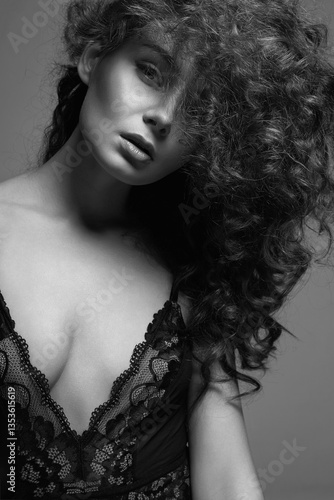 Obraz na płótnie black and white portrait of pretty sexual girl in underwear w salonie