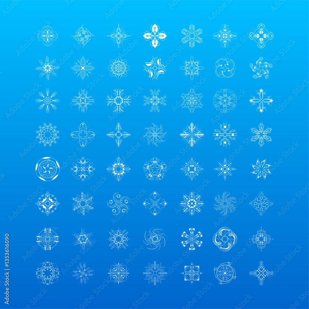 Set White Colleciton Line Snowflake Winter Decoration Elements Vector Design Style Set White Colleciton Line Snowflake Winter Decoration Elements Vector Design Style