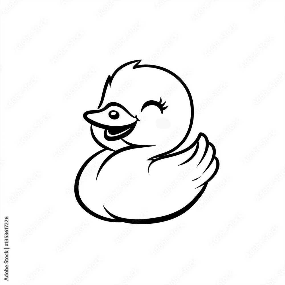 A simple line art vector of a cute baby swan with a friendly smile and eyelashes A simple line art vector of a cute baby swan with a friendly smile and eyelashes