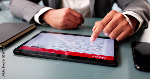 Obraz na płótnie Man reading online news article on digital tablet w salonie