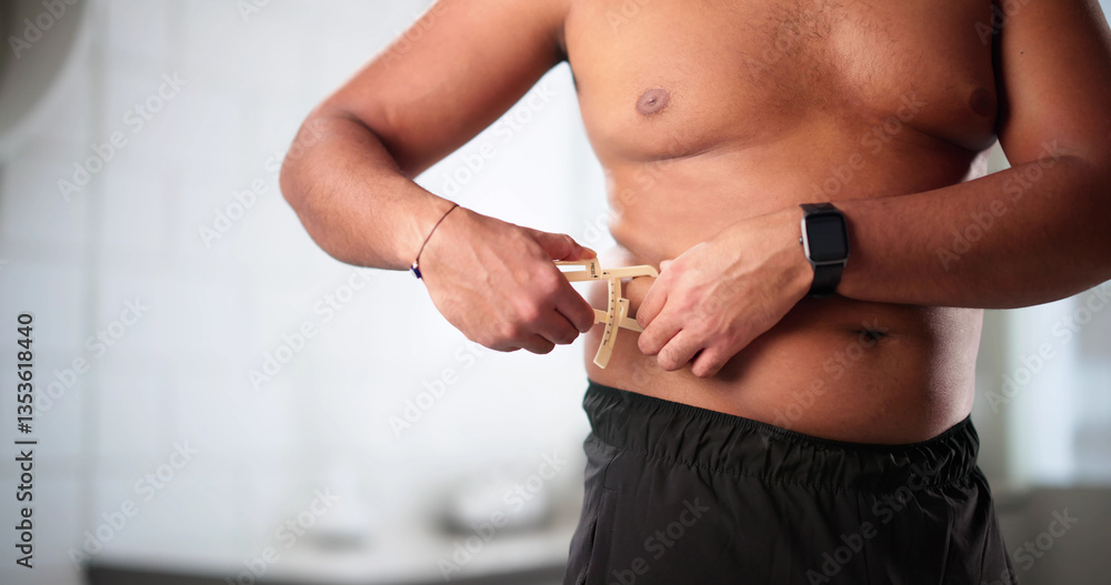 Fitness Trainer Helping Overweight Client Measure Progress