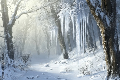 Winter forest covered in snow, 