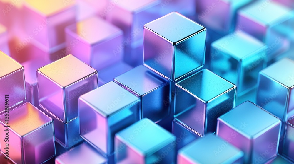 Obraz premium Colorful 3D cubes reflecting light in a vibrant scene