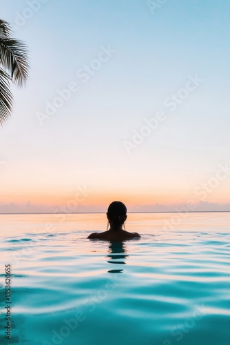 Serene Infinity Edge Minimalist Luxury Retreat - Immersive Wellness Experience Capturing Tranquil Sunset Escape for High-End Travel Marketing