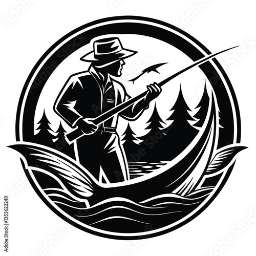 Fisherman logo vector silhouettes Fisherman text