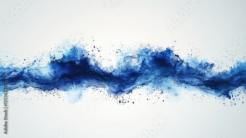 Artistic representation of blue abstract water flowing across the white canvas
