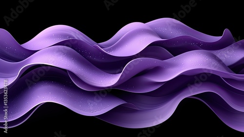 Abstract image of flowing purple fabric in undulating layers on black