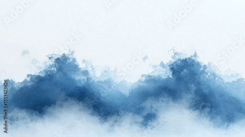 Abstract artistic blue watercolor paint stroke pattern with white background