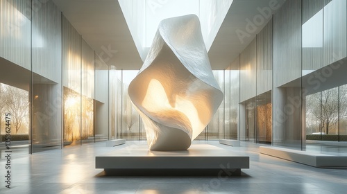 Modern sculpture in a sunlit atrium