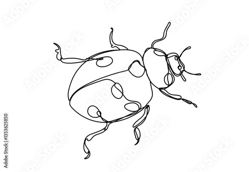 ladybug line art, line drawing style, vector illustration