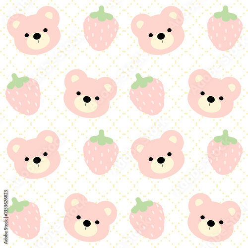 Wallpaper Mural seamless pattern with bear and strawberry Torontodigital.ca