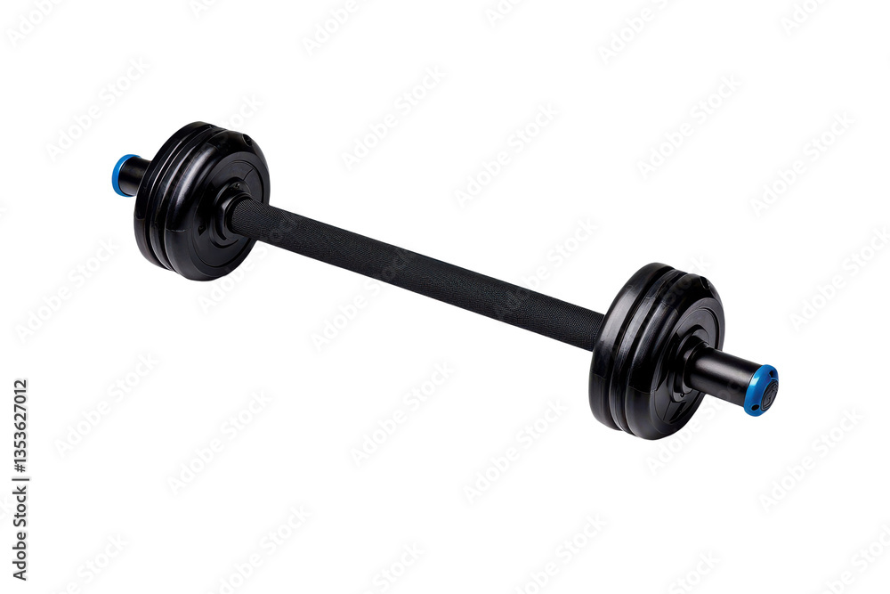 Fototapeta premium Black Barbell with Weight Plates Isolated on png Background