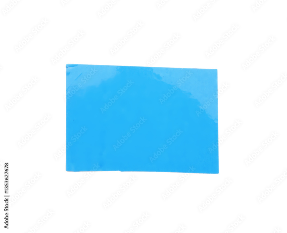 Fototapeta premium Strip of light blue adhesive tape on white background, top view