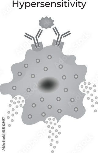 Hypersensitivity Reaction Vector Illustration Black and White.