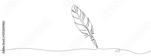 continuous line quill pen line art vector illustration with transparent background editable stroke.