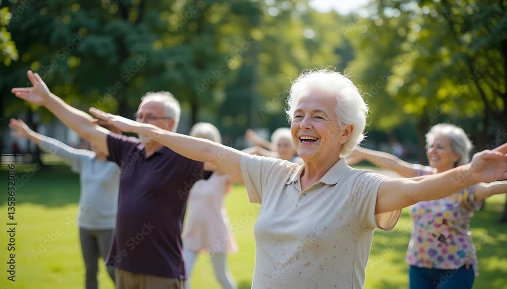 Senior Citizens Doing Morning Exercises in a City Park with Fresh Air Senior Citizens Doing Morning Exercises in a City Park with Fresh Air