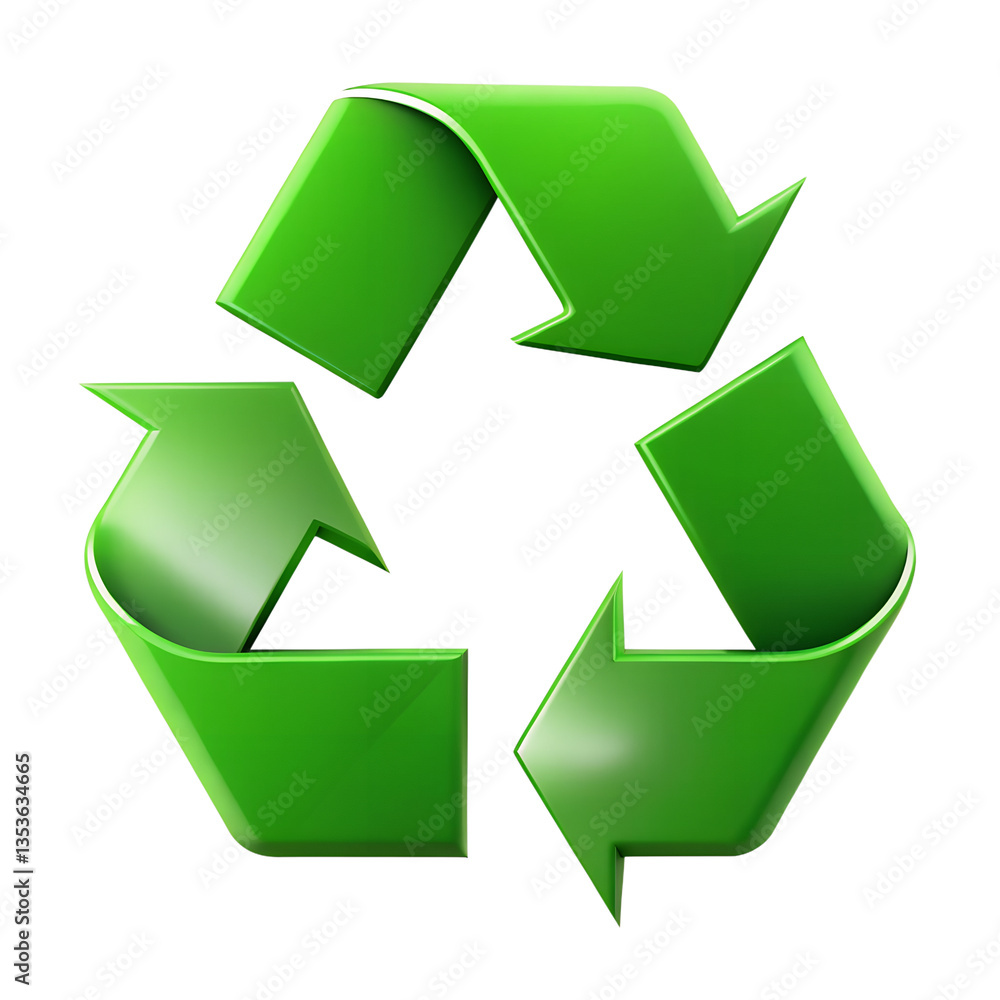 Obraz premium A vibrant green threearrow recycling symbol design illustration representing environmental sustainability and waste reduction initiatives isolated on white or transparent background