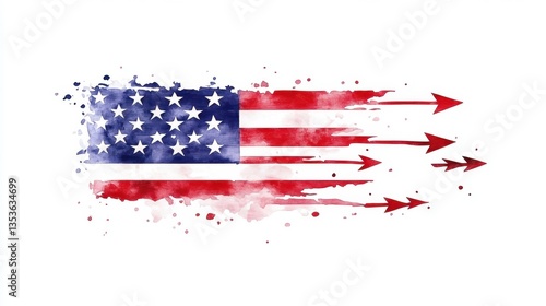American Flag Watercolor with Dynamic Arrows: Progress and Patriotism