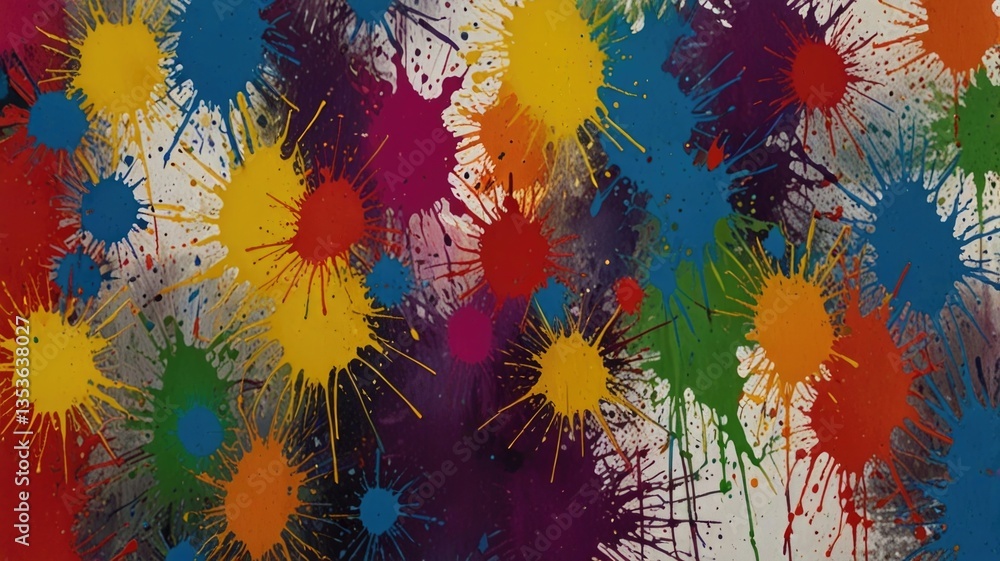 Obraz premium A vibrant display of colorful paint splashes on a textured surface creating an energetic art piece