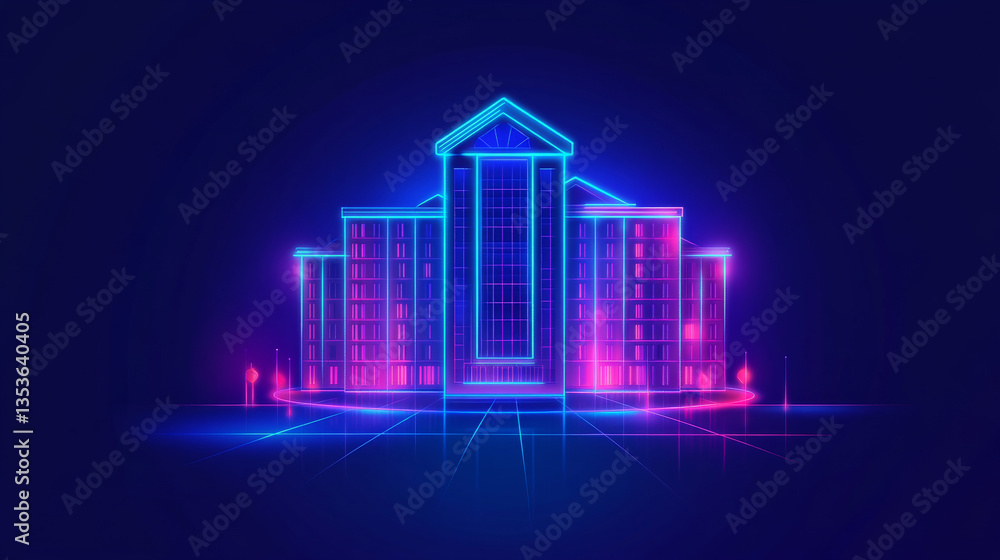 Fototapeta premium A blue gradient conceptual icon representing hotel management, hospitality training courses, administration, and control. Created as an abstract thin-line illustration using the Myriad Pro-Bold font