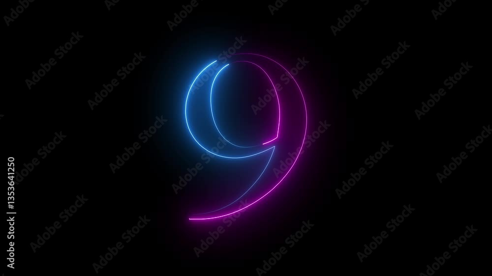 abstract neon text countdown 9 number illustration background. nine number abstract neon text countdown 9 number illustration background. nine number