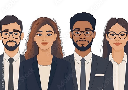 Four diverse professional people wearing business attire smiling for photo
