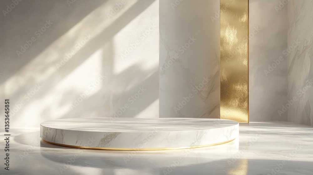 Fototapeta premium Marble podium, sunlit, interior, display, product presentation