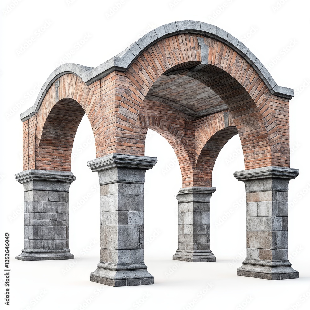 Obraz premium Architectural arch with brick and stone, white isolate background.