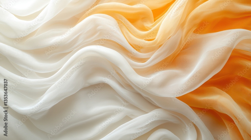 Flowing silk fabric in soft orange and white hues Flowing silk fabric in soft orange and white hues