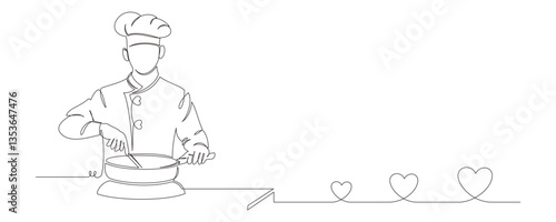 chef with cutlery continuous line art style 10