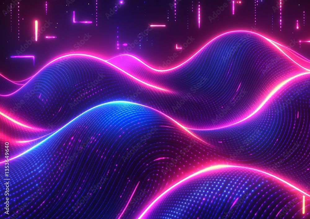 Futuristic neon colored abstract landscape with data flow elements Futuristic neon colored abstract landscape with data flow elements