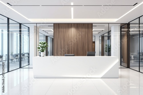Wallpaper Mural Modern office reception with white desk and wood panel wall. Torontodigital.ca
