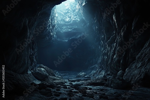 Fototapeta Naklejka Na Ścianę i Meble -  Dark cave interior, light at the end