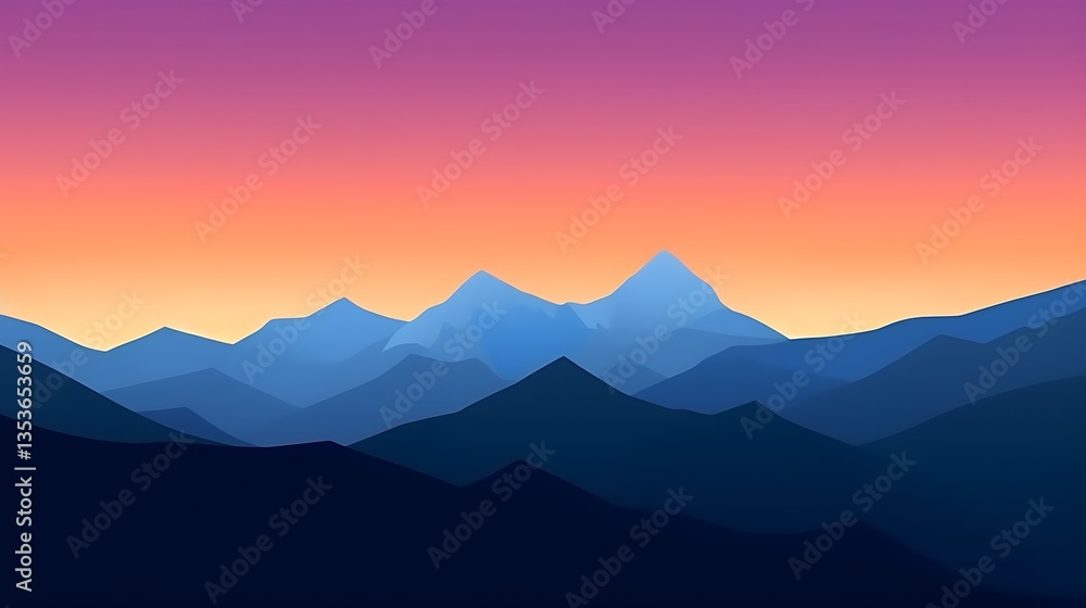 Serene Blue Mountains Sunset Landscape View Serene Blue Mountains Sunset Landscape View