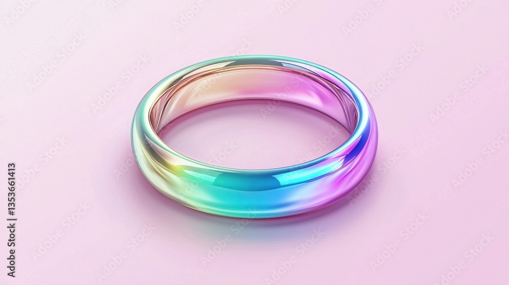 A shiny, rainbow-colored ring with a gradient effect. A shiny, rainbow-colored ring with a gradient effect.