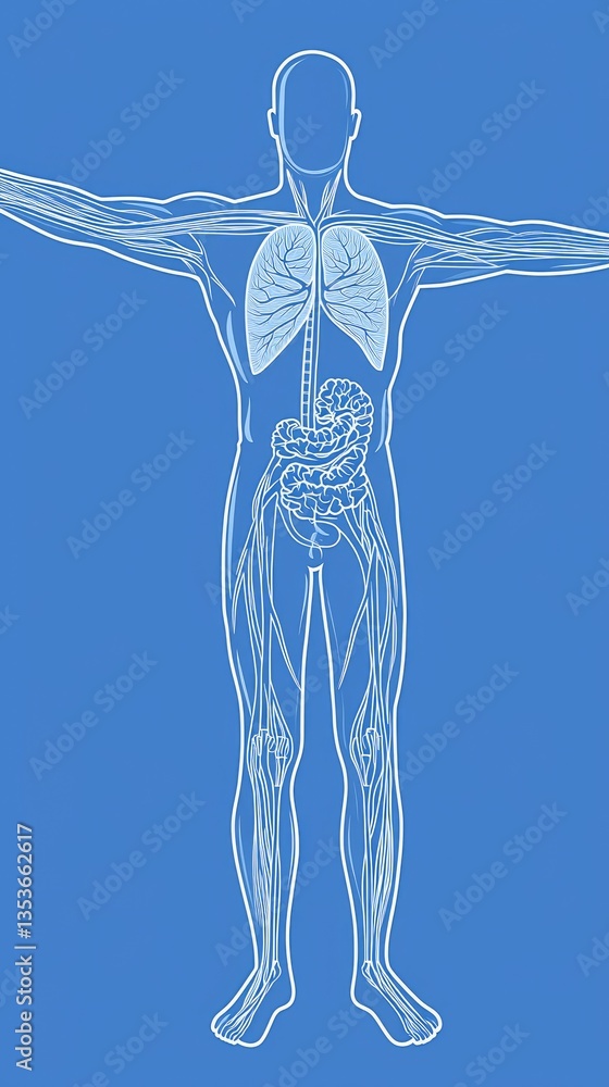 Obraz premium Anatomy diagram showcasing internal organs over a blue background for medical education