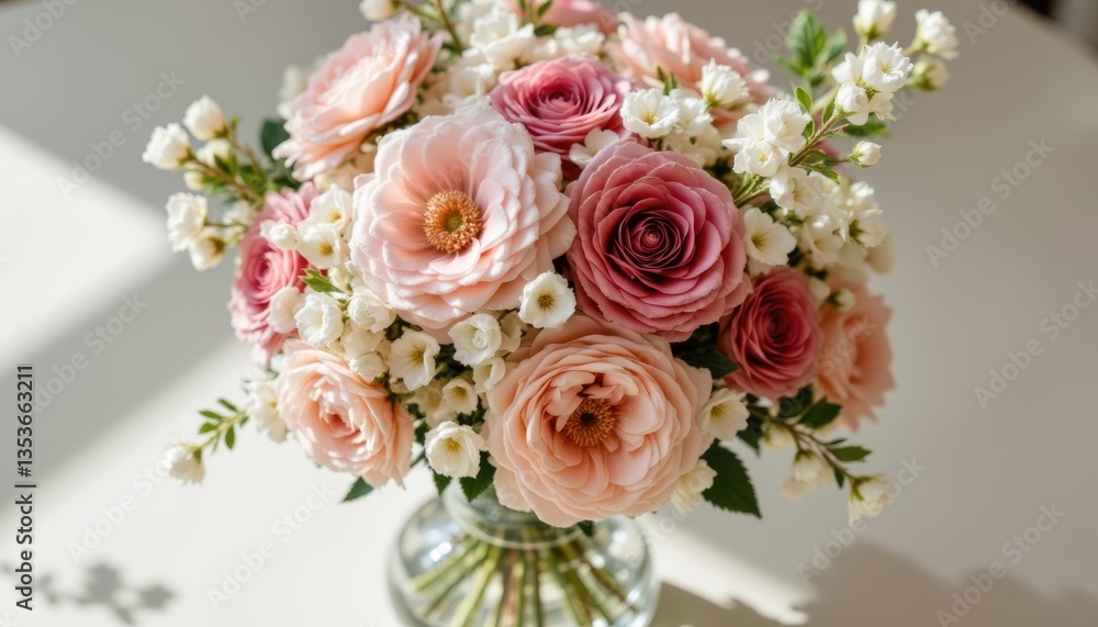 Mixed Floral Bouquet with Soft Shadows Create an elegantly arranged bouquet of real and faux flowers, featuring a mix of sizes and colors Mixed Floral Bouquet with Soft Shadows Create an elegantly arranged bouquet of real and faux flowers, featuring a mix of sizes and colors