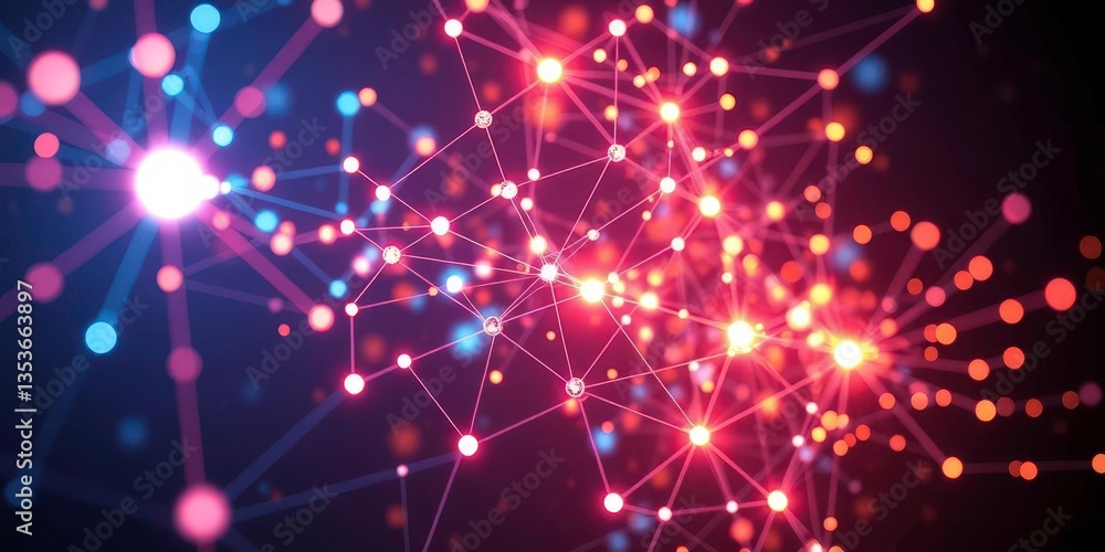 Fototapeta premium Abstract network of glowing nodes and energy lines, quantum entanglement visualization, physics, futuristic