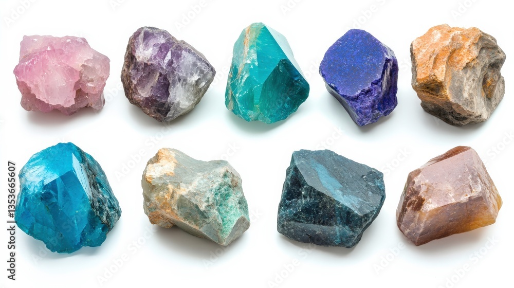 Vibrant Stones on White Background for Processing Display Vibrant Stones on White Background for Processing Display