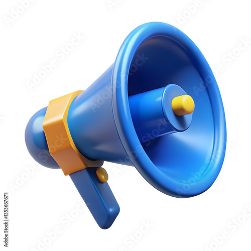 3D Blue megaphone and flash lightnings. Special offer. Social media promotion. Marketing time concept. Loudspeaker or speaker object. Realistic design emoji icon. 3D Vector illustration