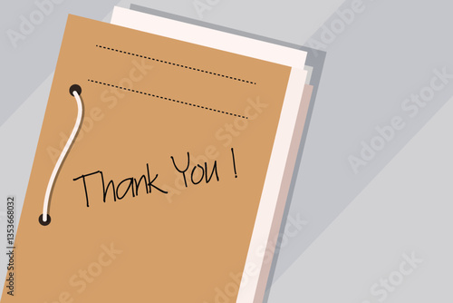 An elegant brown envelope contains a note saying thank you vector illustration design background 