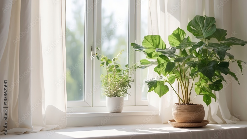 A blank white canvas rests on a white windowsill A blank white canvas rests on a white windowsill