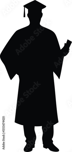 Silhouette Young man with graduation gown walking in medical mas